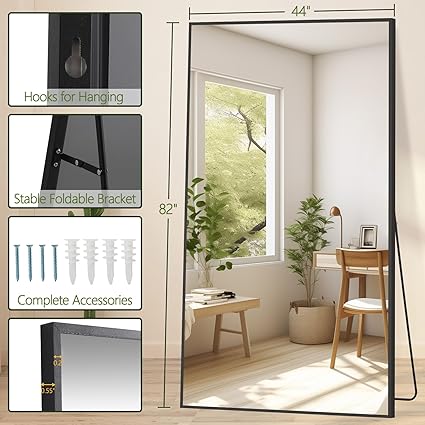 MELOMOIR 82"x44" Oversized Floor Mirror Freestanding, Oversized Mirror Full Length for Bedroom Living Room Dressing Room Gym Yoga Hair Salon, Black Mirror Full Length with Shatterproof Tempered Glass