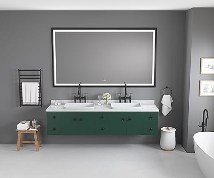 Generic 96in. W x 48 in. H LED Lighted Bathroom Wall Mounted Mirror with High Lumen+Anti Fog Separately Control Bedroom Full Length Mirror Bathroom led Mirror Hair Salon Mirror, Matt Black