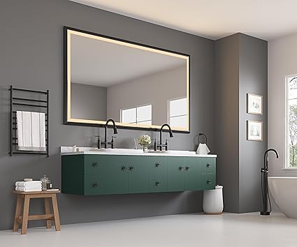 Generic 96in. W x 48 in. H LED Lighted Bathroom Wall Mounted Mirror with High Lumen+Anti Fog Separately Control Bedroom Full Length Mirror Bathroom led Mirror Hair Salon Mirror, Matt Black