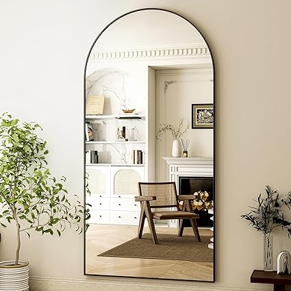 HARRITPURE 76"x34" Arched Full Length Mirror Free Standing Hanging Mounted Mirror Aluminum Frame Modern Simple Home Decor for Living Room Bedroom Cloakroom, Black