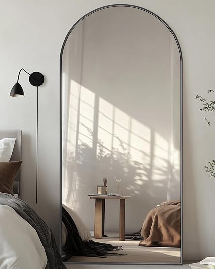 Full Length Mirror with Stand, 71"x28" Arched Full Body Standing Mirror, Large Stand Up Mirrors, Floor Standing Mirrors, Freestanding, Hanging or Leaning Mounted for Bedroom, Living Room, Gym, Black
