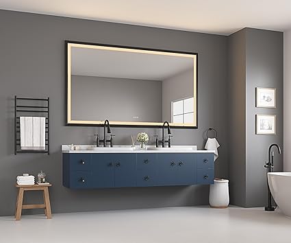 Generic 96in. W x 48 in. H LED Lighted Bathroom Wall Mounted Mirror with High Lumen+Anti Fog Separately Control Bedroom Full Length Mirror Bathroom led Mirror Hair Salon Mirror, Matt Black