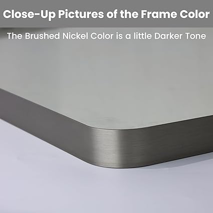 LOAAO 30X36 Inch Brushed Nickel Bathroom Mirror, Rounded Rectangle Silver Metal Frame Mirror, Brushed Nickel, Anti-Rust, Shatter Proof, Hangs Horizontally or Vertically