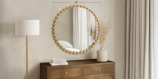 Madison Park Round Mirror, Metal Frame Circle Mirror 36 inch, Wall Art Decor Mounted Hanging for Entryway, Bathroom, hallway, Living Room, Vanity, Marlowe, Gold