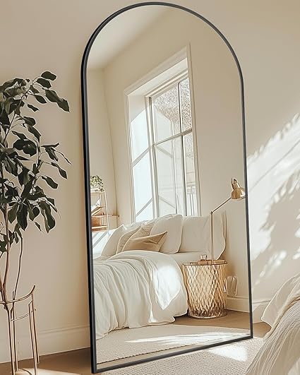 Full Length Mirror with Stand, 71"x28" Arched Full Body Standing Mirror, Large Stand Up Mirrors, Floor Standing Mirrors, Freestanding, Hanging or Leaning Mounted for Bedroom, Living Room, Gym, Black