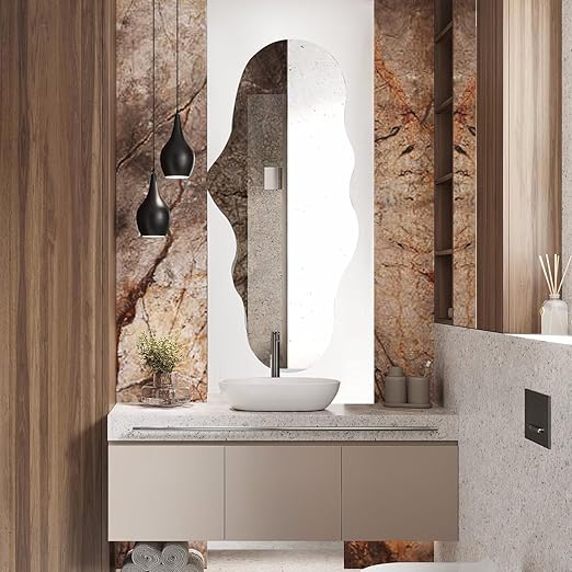 Unique 47X23 Inch Full Length Wall Mounted Mirror Tall Mirror Full Body Floor Length Mirror Dressing Body Mirror Frameless Mirror for Bedroom Bathroom Living Room, Irregular Shape Mirror, White