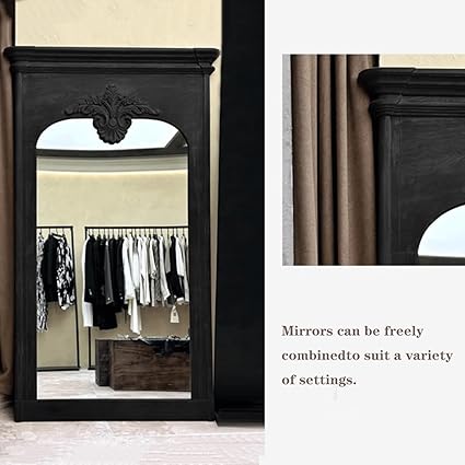 Vintage Full Length Floor Mirror,Decorative Mirror,Wall and Leaning Against with Retro Engraving Process for Bedroom Hallway black-120 * 200cm