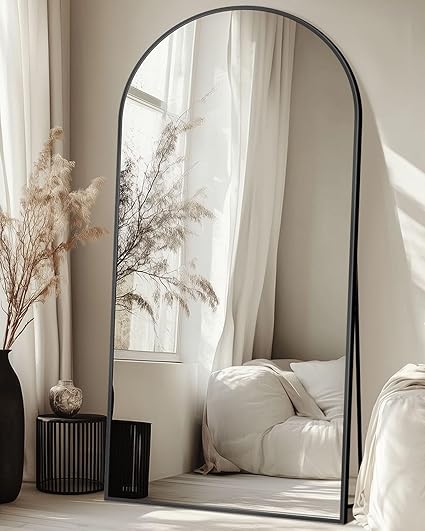 Full Length Mirror with Stand, 71"x28" Arched Full Body Standing Mirror, Large Stand Up Mirrors, Floor Standing Mirrors, Freestanding, Hanging or Leaning Mounted for Bedroom, Living Room, Gym, Black